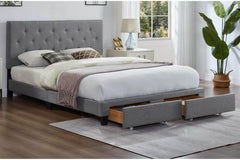 T2125G Grey Linen Storage Platform Bed with Adjustable Tufted Headboard