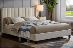 T2190W Off White Velvet Panel Tufted Platform Bed