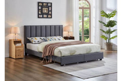 T2120G Charcoal Grey Linen Storage Platform Bed with Footboard Drawers