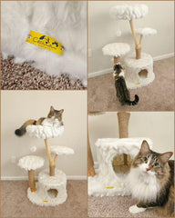 COZIWOW Cloud Cat Tree for Indoor Cats, 42" Modern Aesthetic Cat Tower with Solid Wood Branches, Top Cat Bed, Side Perch, Large Condo, Scratching Posts, Cat-Approved, White