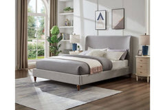 T2196G Grey Linen Platform Bed with Sloping Wingback Headboard