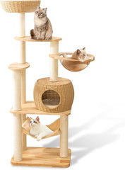 SHODMI 54-Inch Modern Cat Tree Tower, 3 Flower Basket Beds for Indoor Cats