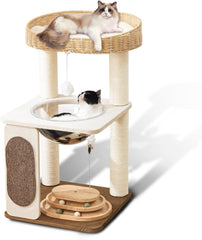 52" Modern Cat Tree Tower for Large Cats, 3Cat Nests Manual Hand Woven Multilevel Huge Paws Pals Cat Tree, Wood Cat Tower, Cat Scratching Tree, Cat Condo, Cat Lover Gift