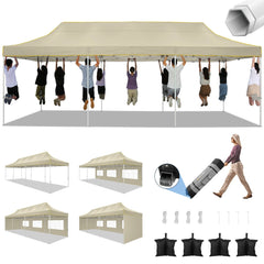 HOTEEL 10ft x 30ft Khaki Pop Up Outdoor Canopy, Waterproof