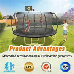 Triple Tree Trampoline with Enclosure, Black/Yellow, 63.78"x 17.72" x 8.66"