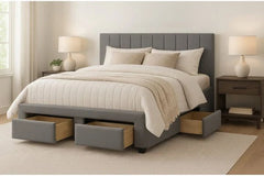 T2157G Charcoal Grey Linen Storage Platform Bed with Four Drawers