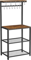 VASAGLE Kitchen Baker's Rack Microwave Oven Stand with Storage Shelves & 12 Hooks Industrial 15.7 x 23.6 x 59.6 Inches Rustic Brown and Black