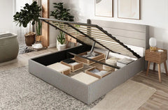 T2162W White Linen Hydraulic Lift Storage Platform Bed