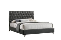 IF 5226 Dark Grey PU Faux Leather Diamond Tufted Platform Bed