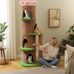 68.5" Forest Cat Tree Tower with 4 Condos & Flower Top Bed, Brown