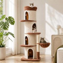 68.5" Forest Cat Tree Tower with 4 Condos & Flower Top Bed, Brown