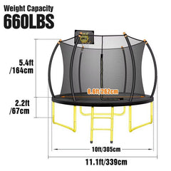 Triple Tree Trampoline with Enclosure, Black/Yellow, 63.78"x 17.72" x 8.66"