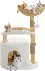 PAWZ Road 59" Modern Cat Tree, Natural Wood Cat Tower for Large Cats White