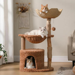 PAWZ Road 59" Modern Cat Tree, Natural Wood Cat Tower for Large Cats White