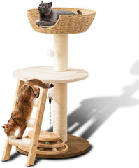 52" Modern Cat Tree Tower for Large Cats, 3Cat Nests Manual Hand Woven Multilevel Huge Paws Pals Cat Tree, Wood Cat Tower, Cat Scratching Tree, Cat Condo, Cat Lover Gift
