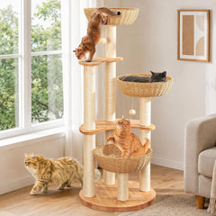 SHODMI 54-Inch Modern Cat Tree Tower, 3 Flower Basket Beds for Indoor Cats