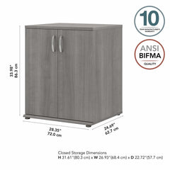 Bush Business Furniture Universal Laundry Room Cabinet 28W x 25D x 34H Engineered Wood 2 Shelf Garage Cabinet with Brushed Nickel Platinum, Gray