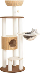 Modern Cat Tree for Large Cat, 56.7-Inch Tall Cat Tower with Scratching Post for Indoor Cats, Multi-Level Cat Condo with Hand-Woven Cat Bed and Hammock Acrylic Bowl (Particleboard 56.7in)