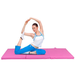 ZENY 6' x 2' x 2" PU Leather Home Tri-Fold Gym Exercise Aerobics Yoga Mat Anti-Slip W/Carrying Handles, Pink