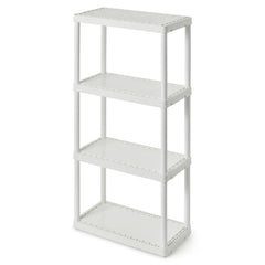 Gracious Living 4 Shelf Fixed Height Solid Light Duty Resin Storage Unit 24 x 12 x 48", White (4 Pack)