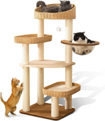 SHODMI 54-Inch Modern Cat Tree Tower, 3 Flower Basket Beds for Indoor Cats