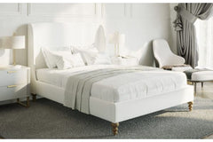 T2196W Off White Linen Platform Bed with Sloping Wingback Headboard