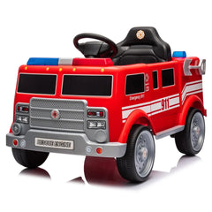 2026 12V Kids Fire Truck Electric Ride On One Seater with Leather Seat and RC