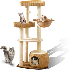 Modern Cat Tree for Large Cats, 51'' Multi-Level Cat Tower for Indoor Cats, Sturdy Design with 8 Sisal Scratching Posts 4 Cat Condos/Perches, Ideal for Multi-Cat Households & Easy Assembly