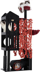 Large Cat Tree with Leaves, 72.8-Inch Cat Tower for Indoor Cats, Modern Cat Tree with Scratching Post, Large Perch, Tunnels, Swing Ball, Self Groomer, Greige