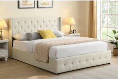 T2162W White Linen Hydraulic Lift Storage Platform Bed