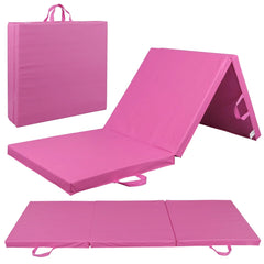 ZENY 6' x 2' x 2" PU Leather Home Tri-Fold Gym Exercise Aerobics Yoga Mat Anti-Slip W/Carrying Handles, Pink
