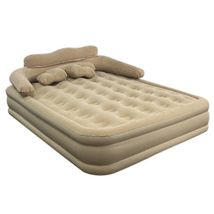 Buric double bed Large Size Air Mattress with Headboard - Dual Pump, Inflatable Camping Airbed Electric(Brown75.5" x 59.8" x 15.7")