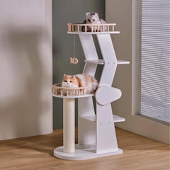 SHENGOCASE Modern Stylish 52.4 inches Tall Wooden Cat Tree Tower, Aesthetic Cat Condo Ladder with 5-Level Big Perch Platform Bed for Window Viewing Watching Large Cat Maine Coon
