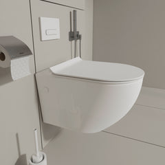 MEJE#MJ-2003R, Rimless Toilet Ceramic Nano Coating Hanging Toilet Wall Hung Toilet Bowl 21.65 x 14.17 x 14.96 inches Glossy Finish
