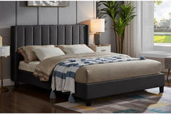 T2190C Charcoal Velvet Panel Tufted Platform Bed