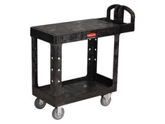 Rubbermaid Commercial Flat Shelf Utility Cart, Two-Shelf, 19.19w x 37.88d x 33.33h, Black -RCP450500BK