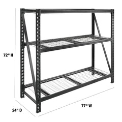 WORKPRO Steel 3-Tier Storage Shelf Unit 72-Inch-H x 77-Inch-W x 24-Inch-D, 6000lb Total Capacity, Black