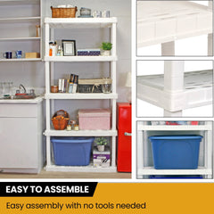 Hyper Tough 74" H x 18" D x 36" W 5 Shelf Plastic Garage Shelves, Storage Shelving, White 750 lbs Capacity