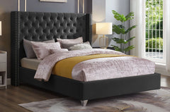 589X Velvet Wingback Platform Bed with Chrome Nailheads