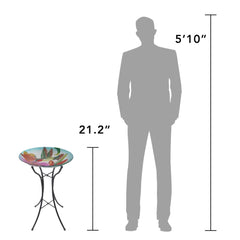 Teamson Home 18" Outdoor Glass Flower and Hummingbird Birdbath with Stand, Multicolor 45.7 x 45.7 x 53.8
