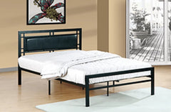 IF141B Black Metal Platform Bed with Padded Faux Leather Headboard