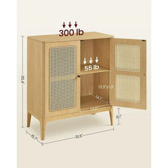 VASAGLE Rattan Sideboard Buffet Storage Cabinet, Kitchen Cupboard Server Console Table with Adjustable Shelves, 15.7 x 31.5 x 35.4 Inches for Entryway