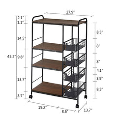 Miumaeov Kitchen Storage Rack Utility Microwave Oven Stand Storage Shelf + Push-Pull Drawer Black 27.9" L x 13.7" W x 45.2" H