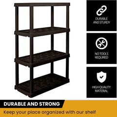 Hyper Tough Large 4-Tier Plastic Storage Unit, W36 x D18 x H56" Interlocking Multipurpose Home Storage Racks Organizer, Black