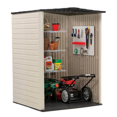 Rubbermaid Outdoor Medium Vertical Storage Shed, Resin, Beige, 72" H x 53.2" W x 57" L