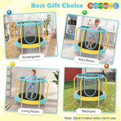 Costway Mini Trampoline with Enclosure for Kids, Blue/Yellow, 48.00" x 48.00" x 39.50"