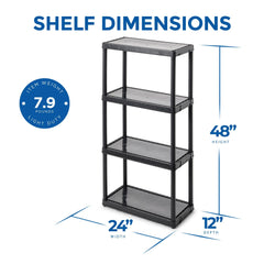 4 Shelf Fixed Height Solid Light Duty Storage Unit 12 x 24 x 48 for Home, Garage, Basement, & Laundry, Black (3 Pack)