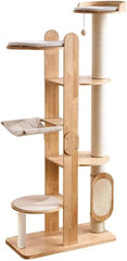 SHENGOCASE Modern Stylish 52.4 inches Tall Wooden Cat Tree Tower, Aesthetic Cat Condo Ladder with 5-Level Big Perch Platform Bed for Window Viewing Watching Large Cat Maine Coon