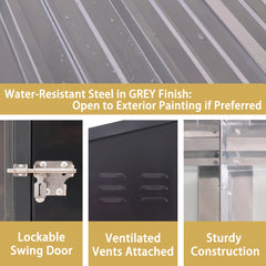 VEIKOUS Outdoor 8' x 4' Storage Lean-to Shed 8' x 4' w/Lockable Sliding Door and Vents for Backyard, Patio & Lawn, Grey