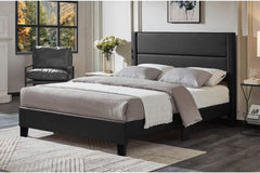 T2175 Black PU Leather Look Channel Tufted Platform Bed